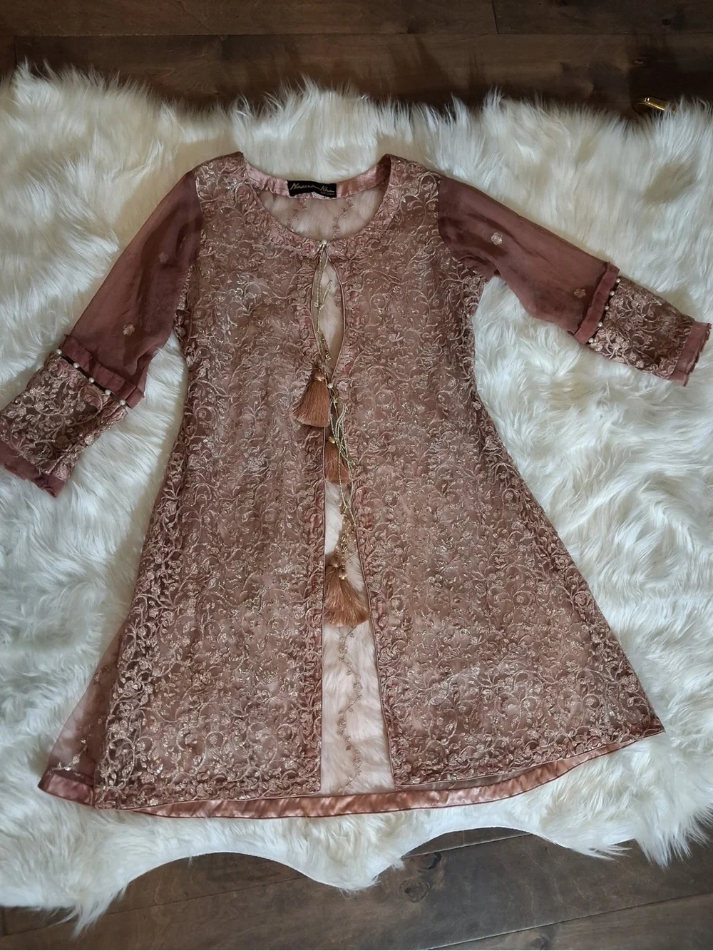 Embellished Mauve Lace Overlay Dress - Picture 1 of 10